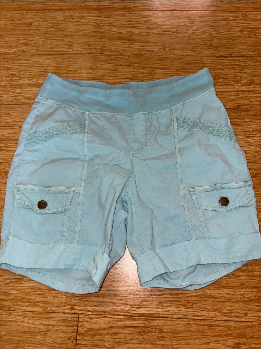 XCVI Wearables Clarissa Stretch Poplin Cargo Shorts Blue XS comfy classic